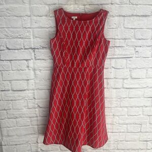 Talbots Nautical Coastal Preppy Red Lattice Rope Print Fit & Flare  Dress 10